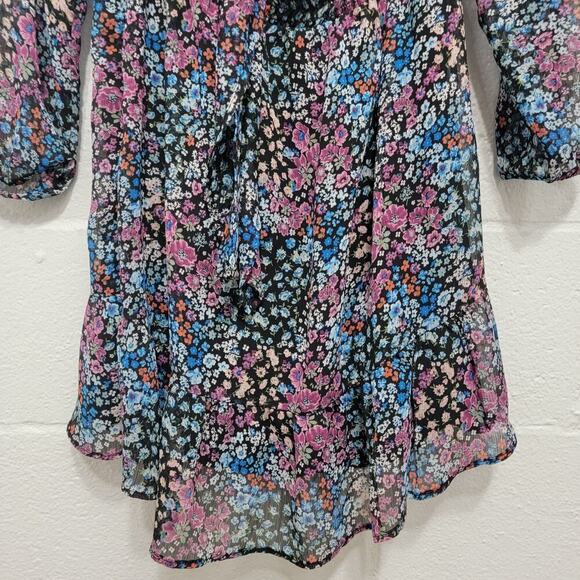 Ditzy Floral Tie Back Ruffle Dress Rewind Medium Blue Purple Peasant - Picture 8 of 15